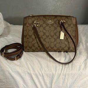 Coach shoulder bag- brown signature canvas with brown leather and gold hardware